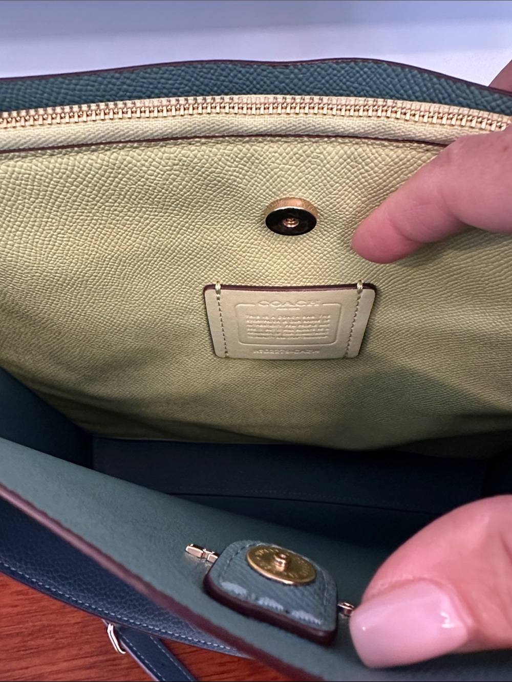 Coach Pebble Leather Crossbody in Slate with Lime Zip - Picture 7 of 9